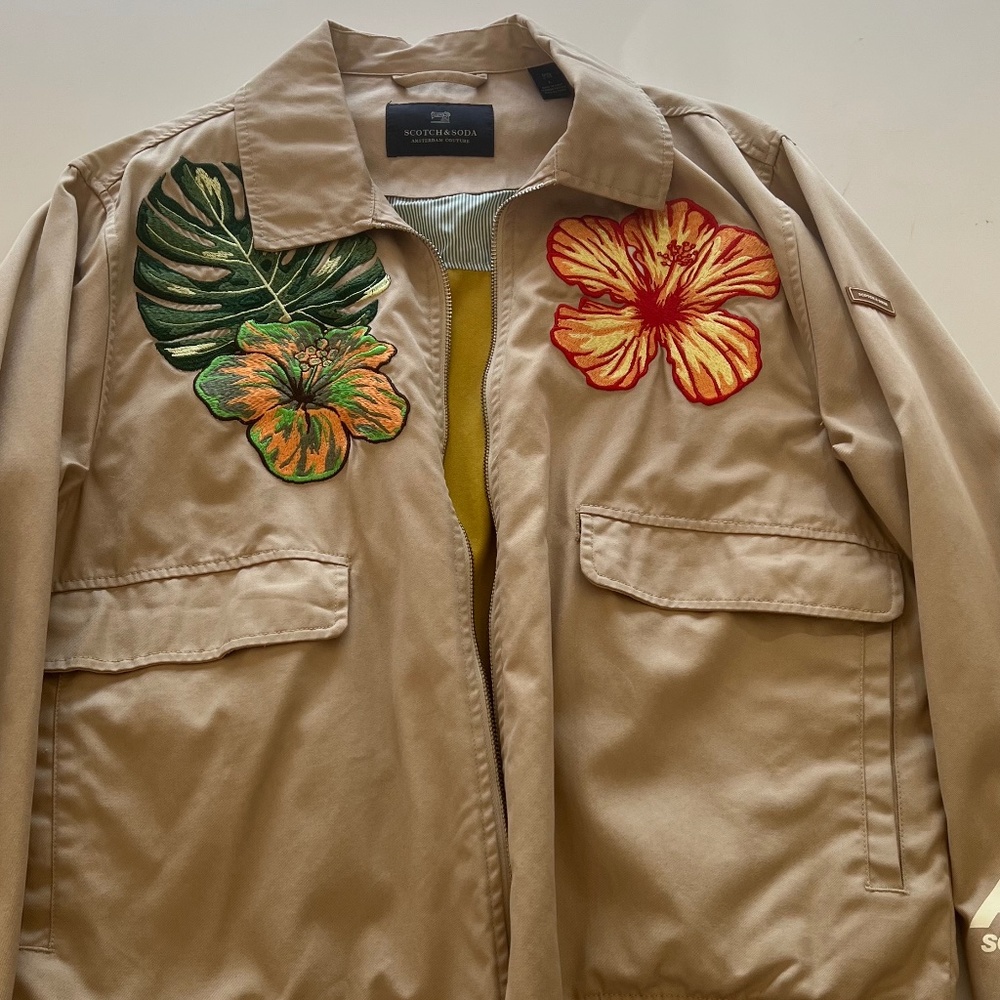 SCOTCH & SODA BEIGE FLORAL EMBROIDERED COTTON MEN'S JACKET 